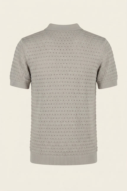 Eyelet Short Sleeve Polo Shirt - Grey - Back