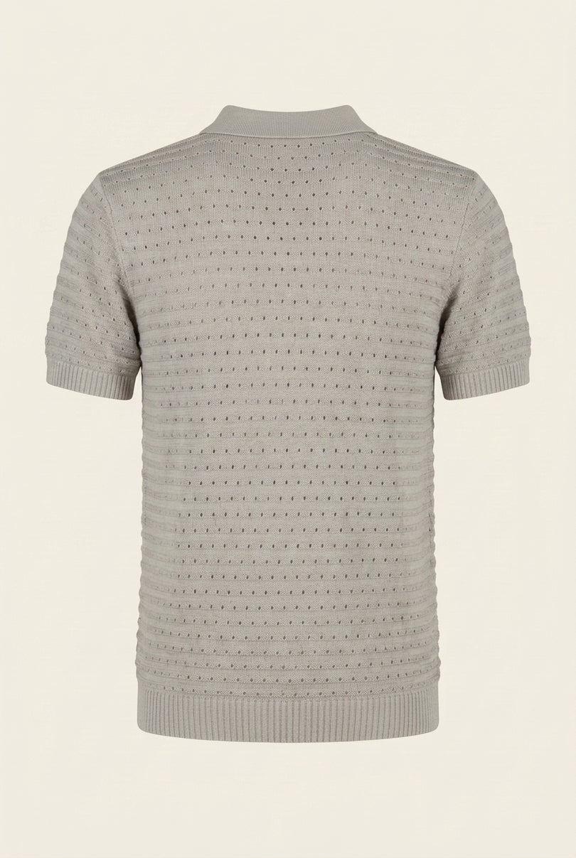 Eyelet Short Sleeve Polo Shirt - Grey - Back