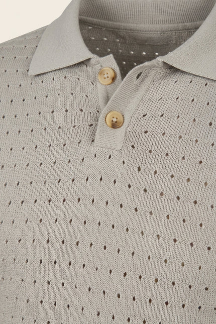 Eyelet Short Sleeve Polo Shirt - Grey - Detail
