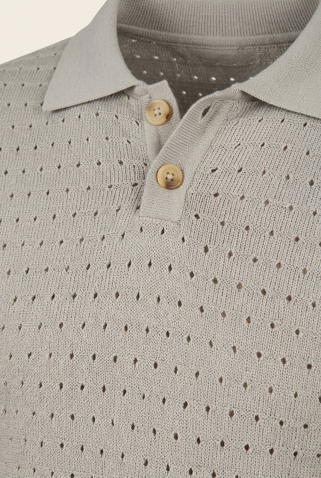 Eyelet Short Sleeve Polo Shirt - Grey - Detail