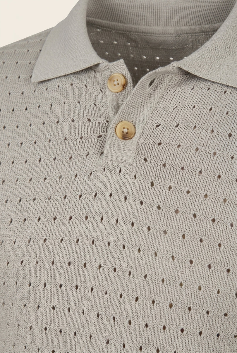 Eyelet Short Sleeve Polo Shirt - Grey - Detail