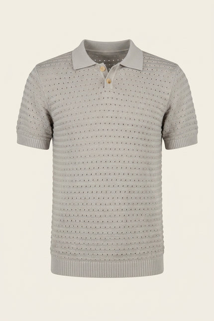 Eyelet Short Sleeve Polo Shirt - Grey - Front