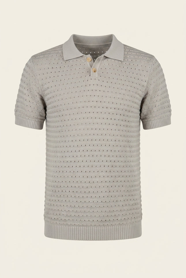 Eyelet Short Sleeve Polo Shirt - Grey - Front