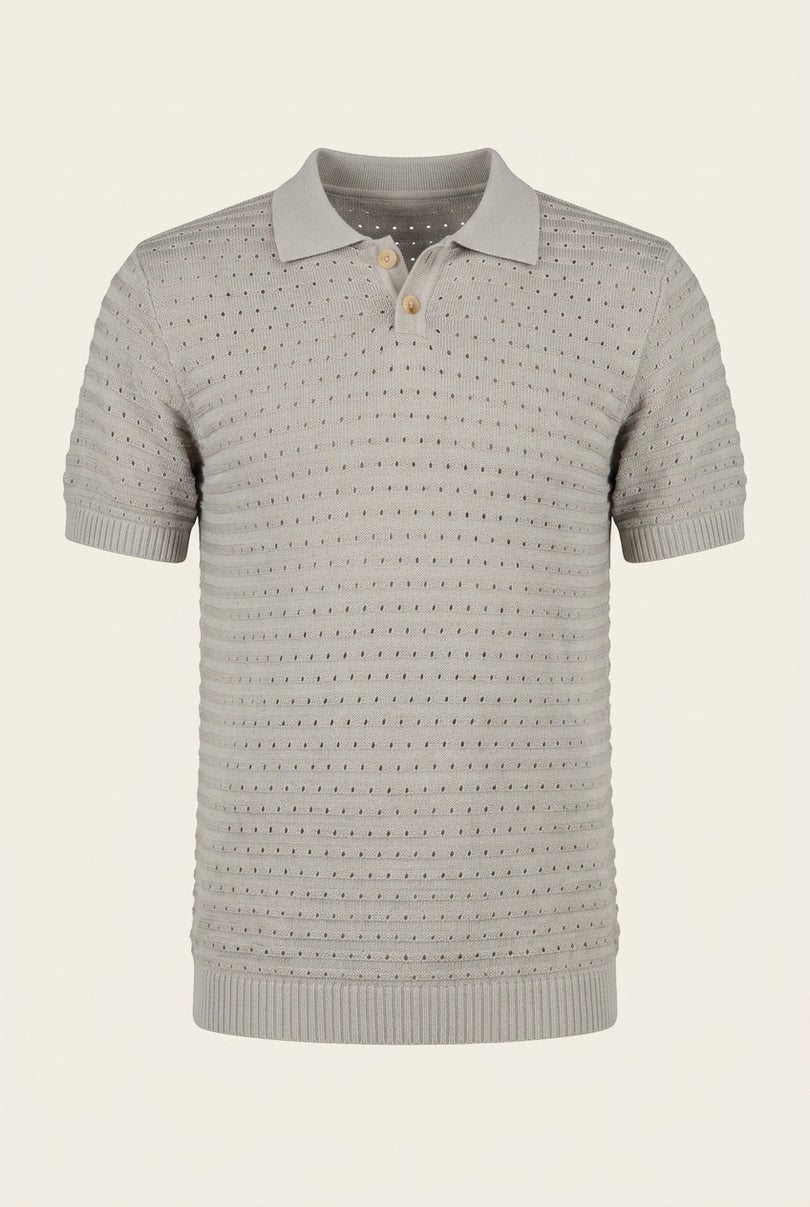 Eyelet Short Sleeve Polo Shirt - Grey - Front