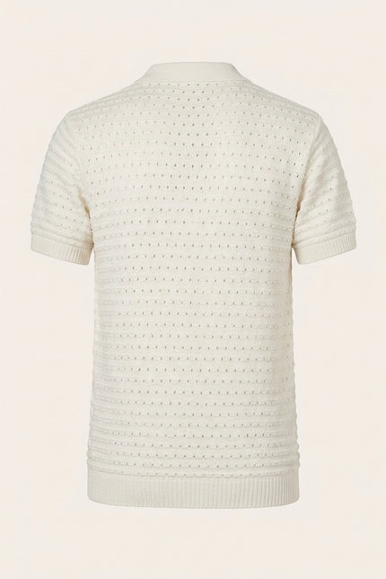 Eyelet Short Sleeve Polo Tee - Off-White - Back