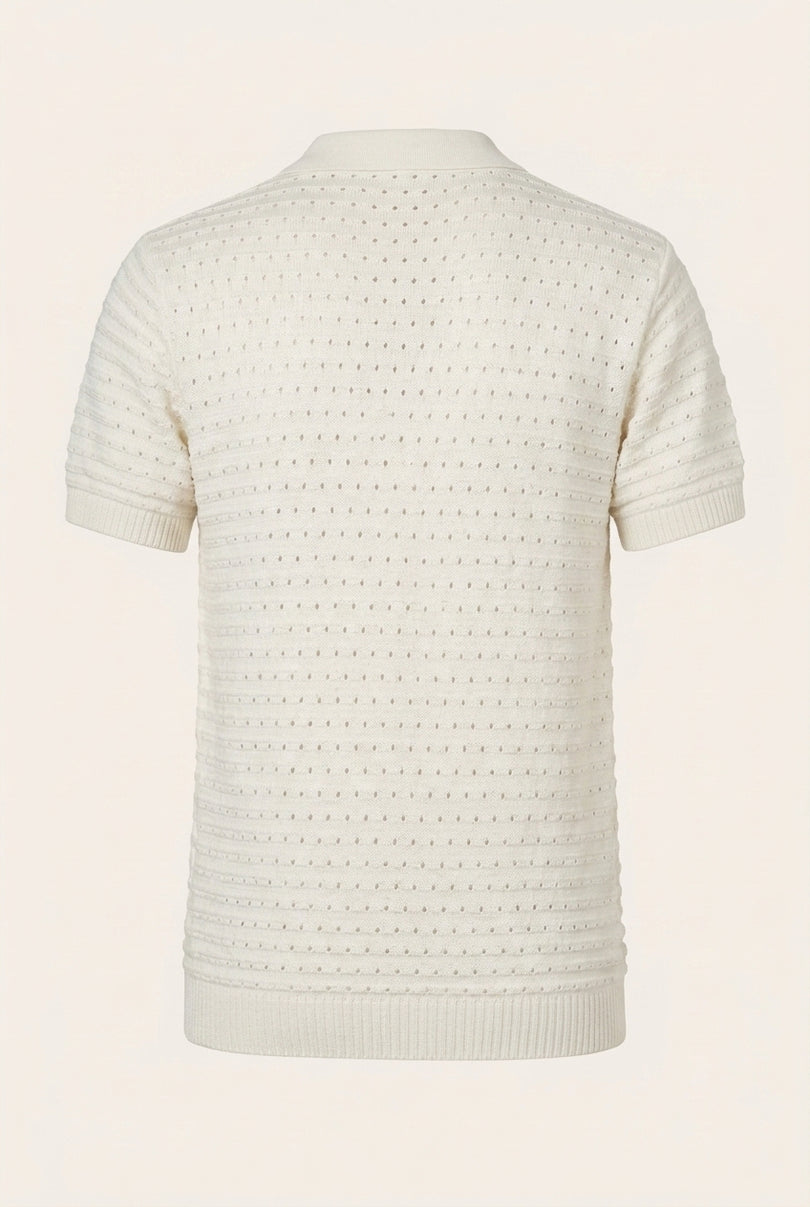 Eyelet Short Sleeve Polo Tee - Off-White - Back