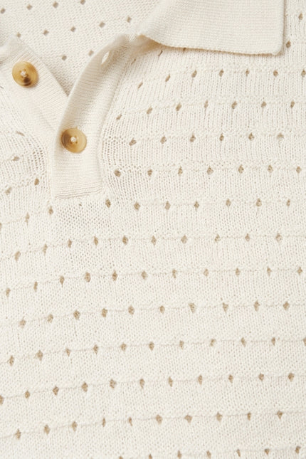 Eyelet Short Sleeve Polo Tee - Off-White - Detail
