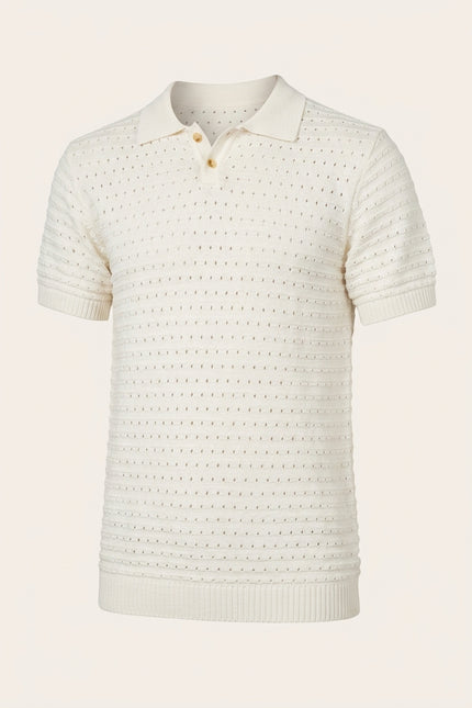 Eyelet Short Sleeve Polo Tee - Off-White - Front