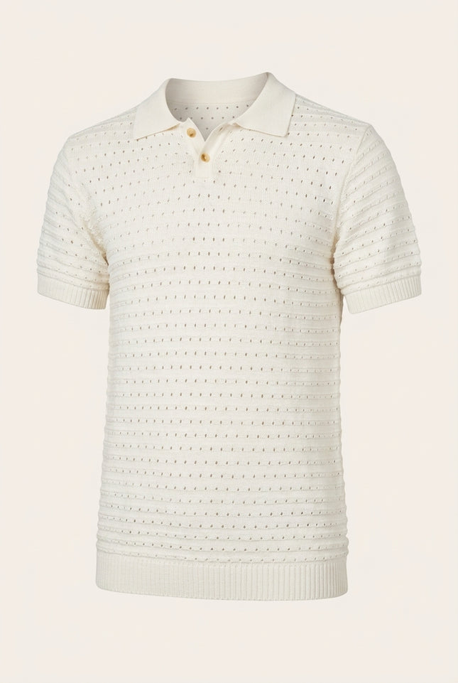 Eyelet Short Sleeve Polo Tee - Off-White - Front