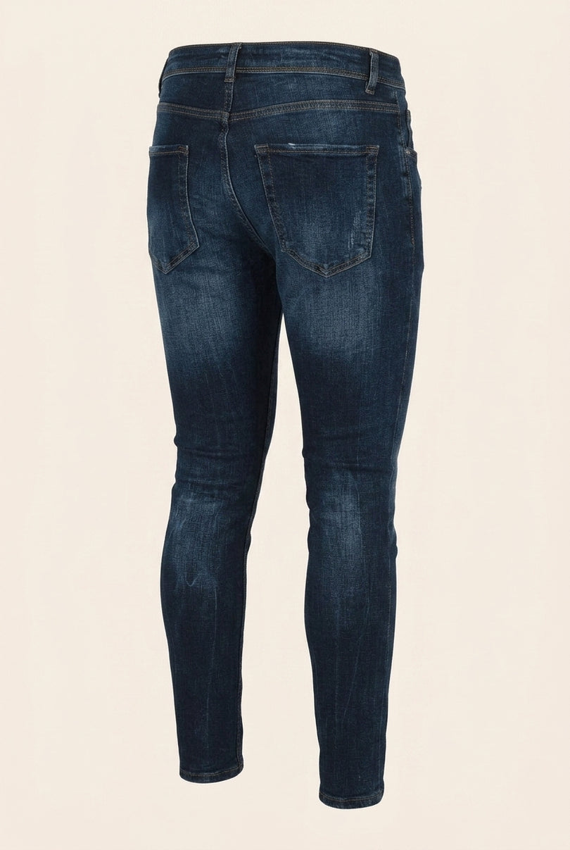 Faded Skinny Jeans - Dark Blue - Back