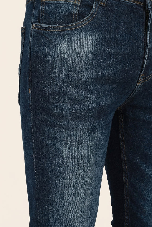 Faded Skinny Jeans - Dark Blue - Detail