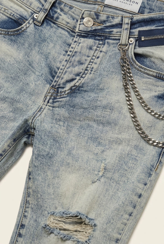 Faded Slim Stretch Jeans - Blue - Detail