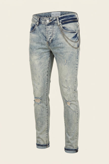 Faded Slim Stretch Jeans - Blue - Front