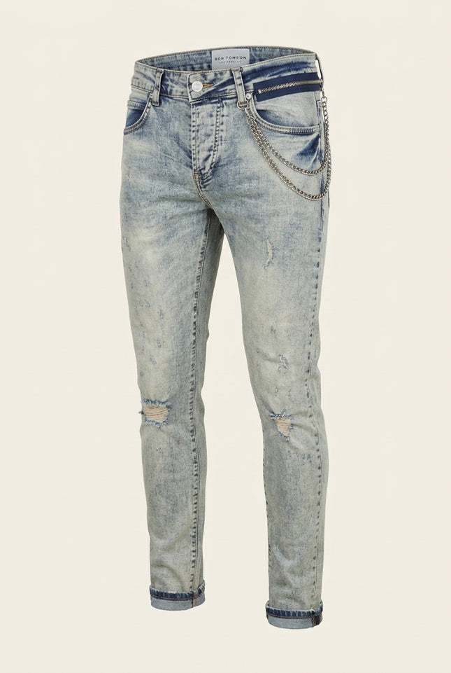 Faded Slim Stretch Jeans - Blue - Front