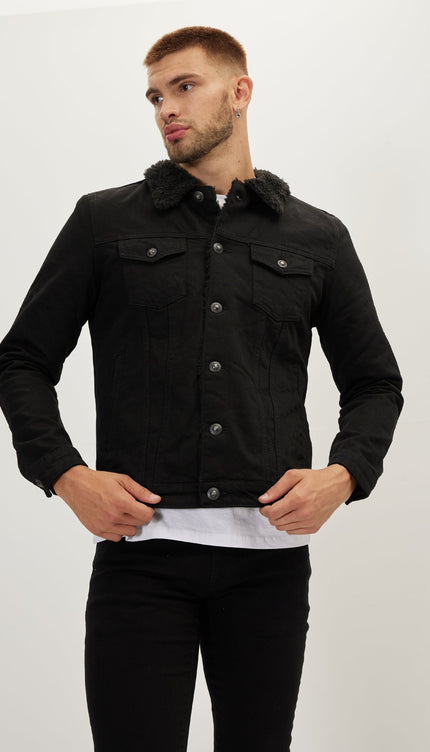 Faux Shearling Lining Jacket - Black - Ron Tomson
