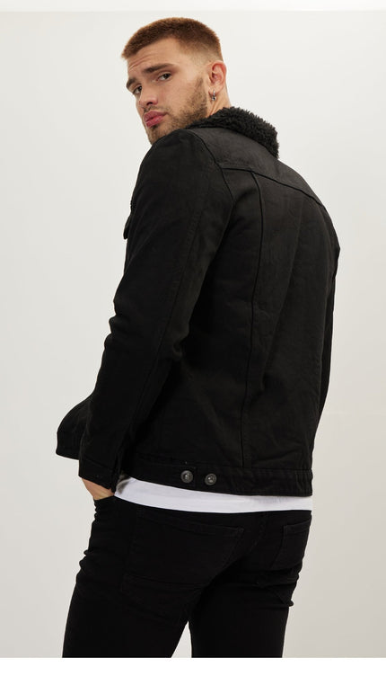 Faux Shearling Lining Jacket - Black - Ron Tomson