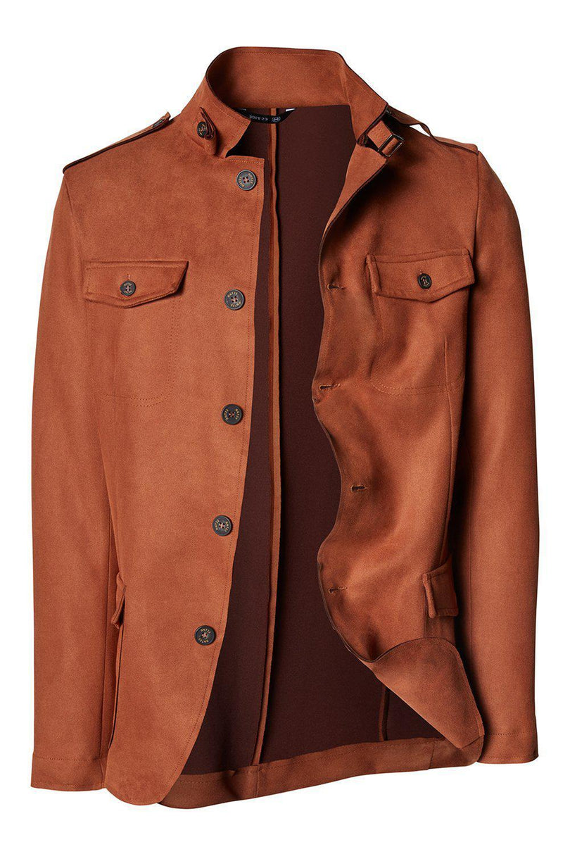 Faux Suede Safari Jacket - Brick Red - Ron Tomson