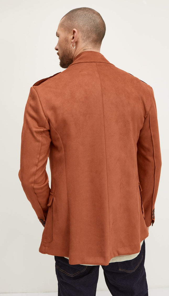 Faux Suede Safari Jacket - Brick Red - Ron Tomson