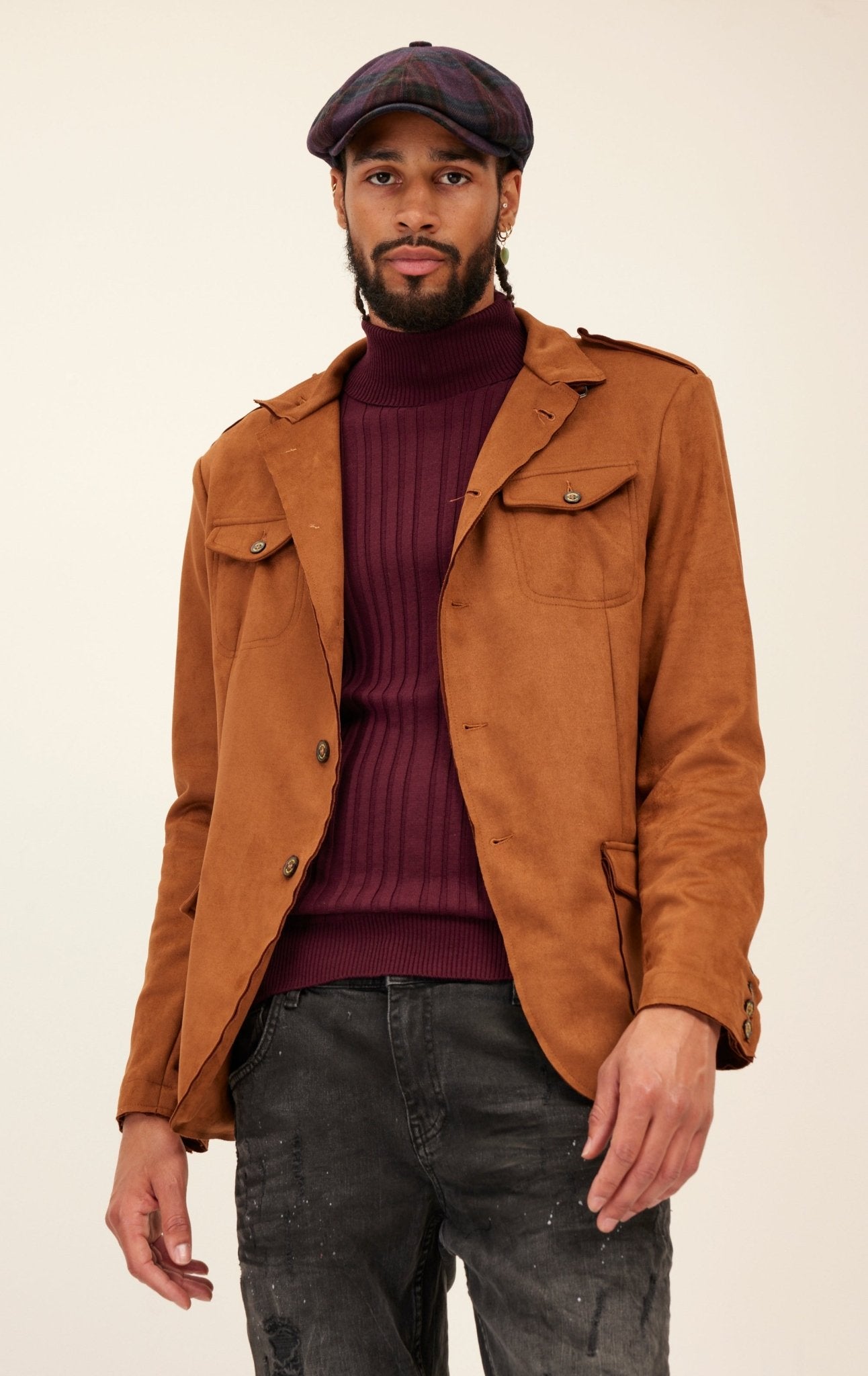 Mens Suede Safari Jacket Microsuede Lightweight Safari Jacket Camel