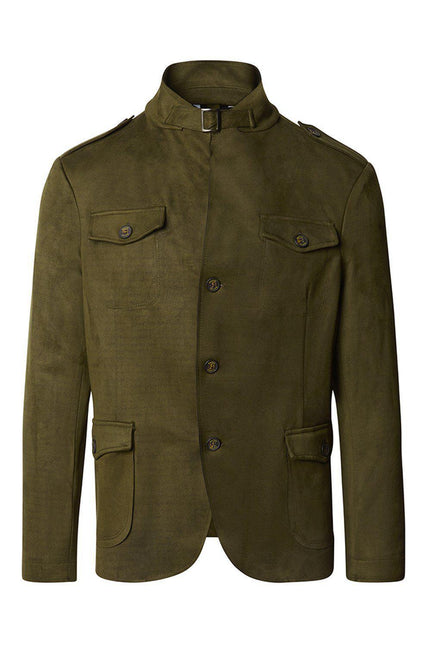 Faux Suede Safari Jacket - Khaki - Ron Tomson