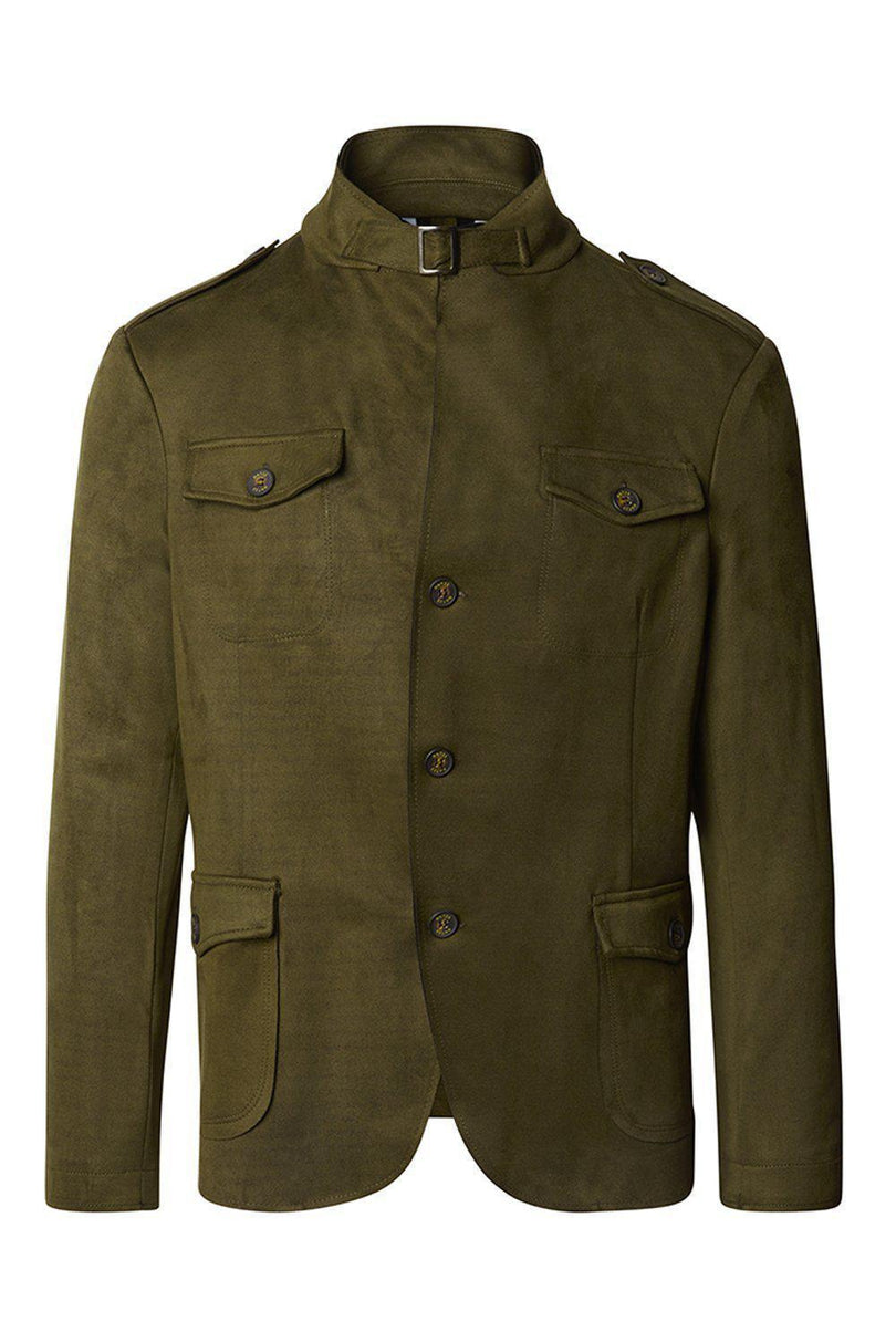 Faux Suede Safari Jacket - Khaki - Ron Tomson