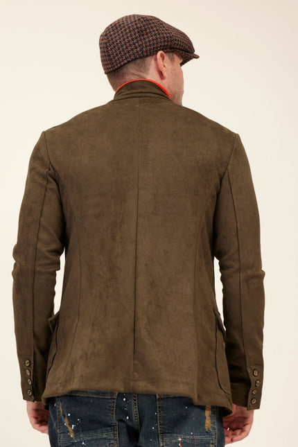 Faux Suede Safari Jacket - Khaki - Ron Tomson