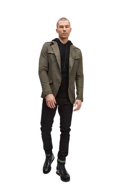 Faux Suede Safari Jacket - Khaki - Ron Tomson