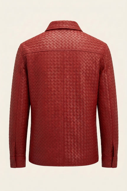 Fettucce Woven Leather Shirt Jacket - Red - Back