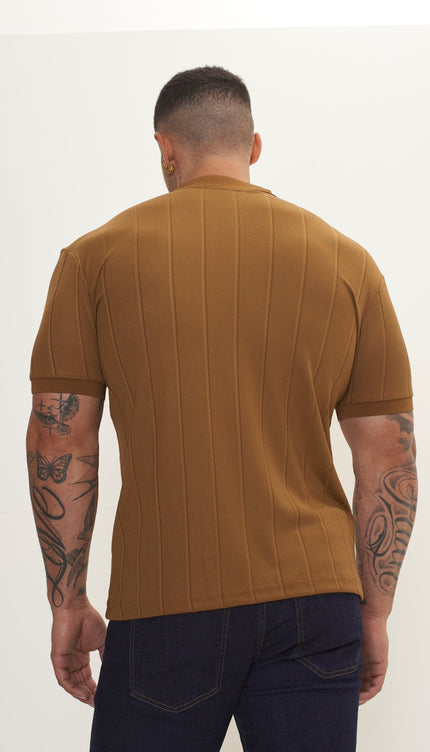 Fine Ribbed Polo Shirt - Beige - Ron Tomson