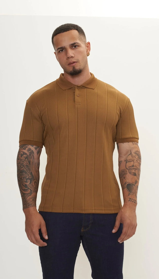 Fine Ribbed Polo Shirt - Beige - Ron Tomson
