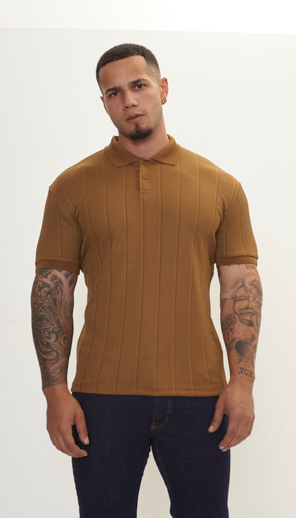 Fine Ribbed Polo Shirt - Beige - Ron Tomson