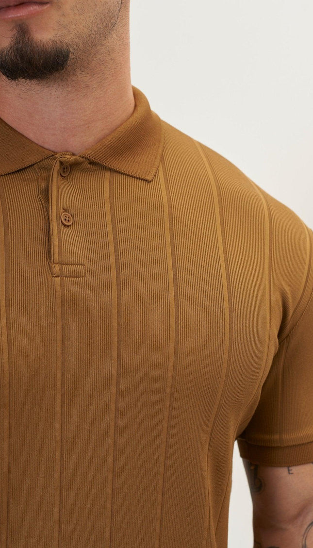 Fine Ribbed Polo Shirt - Beige - Ron Tomson