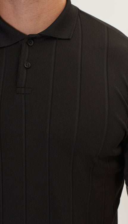 Fine Ribbed Polo Shirt - Black - Ron Tomson