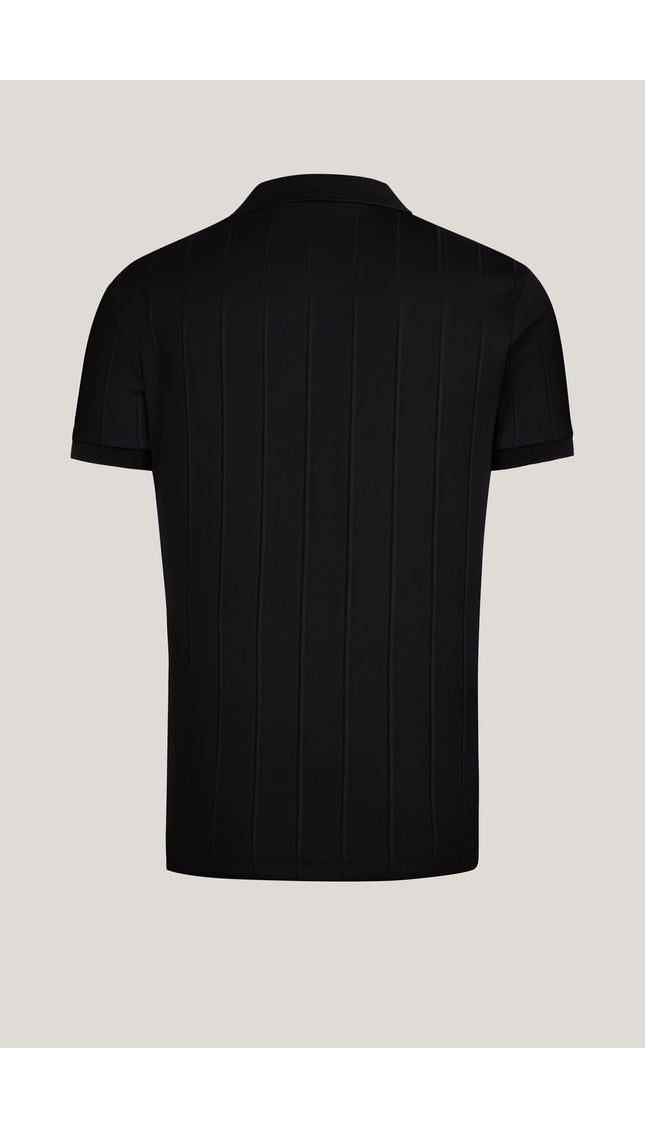 Fine Ribbed Polo Shirt - Black - Ron Tomson