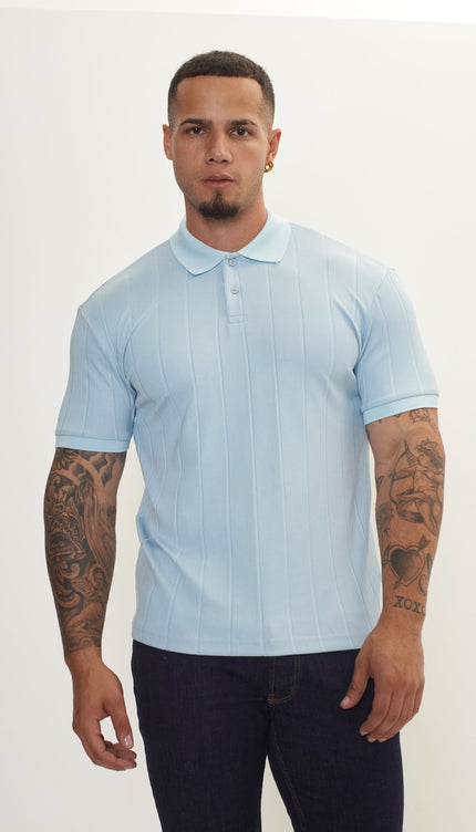 Fine Ribbed Polo Shirt - Blue - Ron Tomson