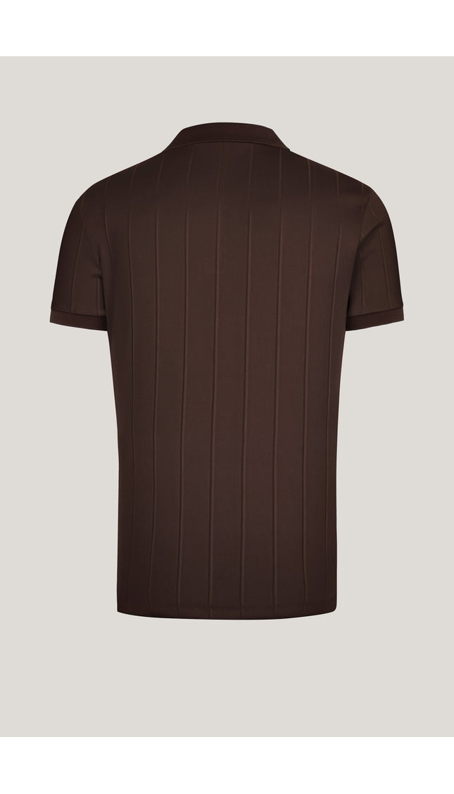 Fine Ribbed Polo Shirt - Brown - Ron Tomson