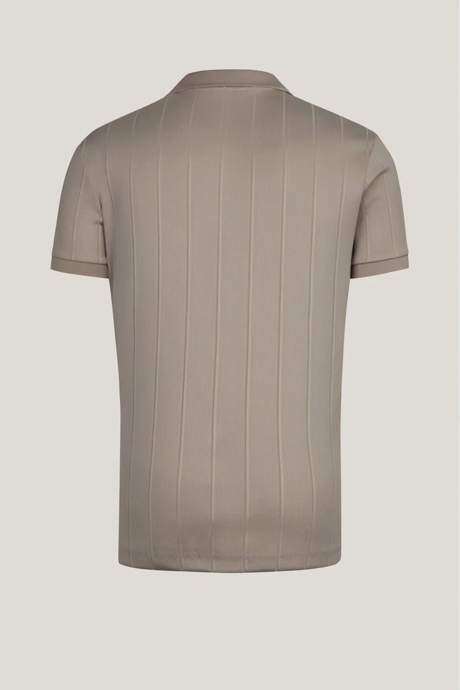 Fine Ribbed Polo Shirt - Dark Beige - Ron Tomson