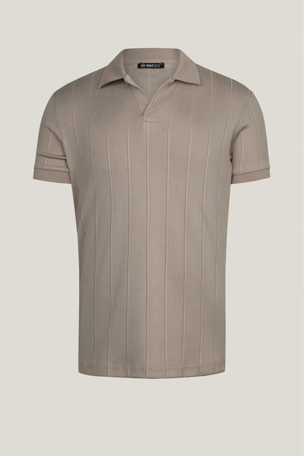 Fine Ribbed Polo Shirt - Dark Beige - Ron Tomson