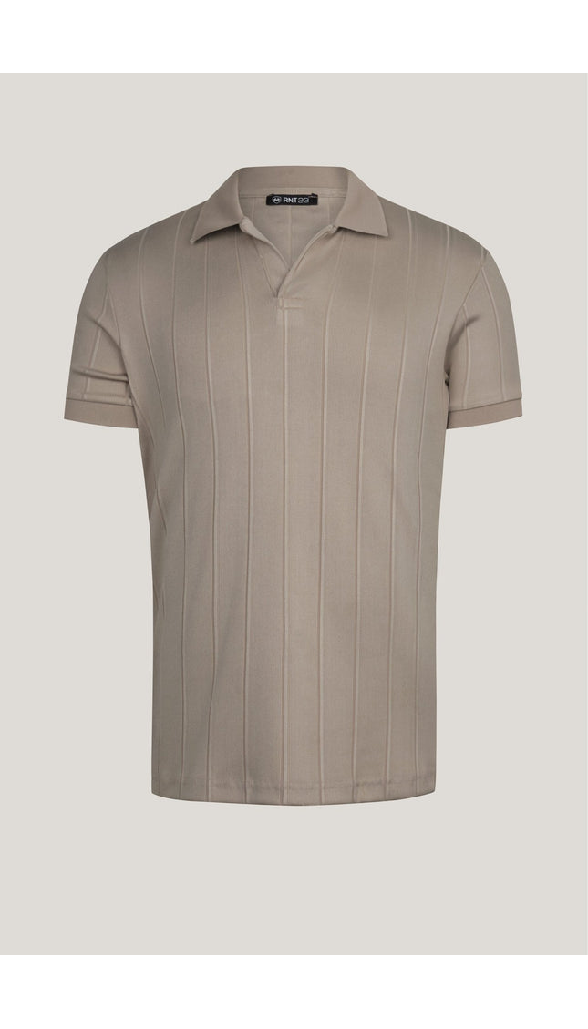 Fine Ribbed Polo Shirt - Dark Beige - Ron Tomson