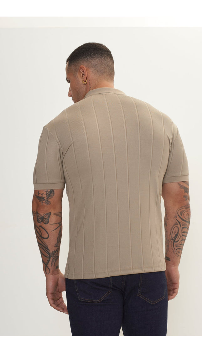 Fine Ribbed Polo Shirt - Dark Beige - Ron Tomson