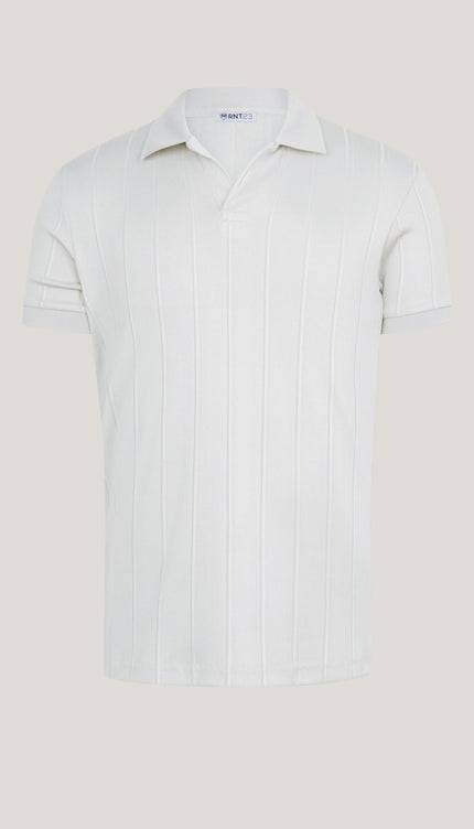 Fine Ribbed Polo Shirt - Off White - Ron Tomson