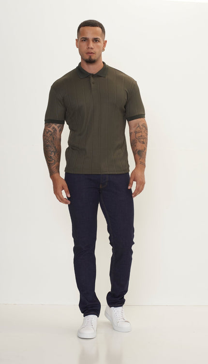 Fine Ribbed Polo Shirt - Olive Green - Ron Tomson