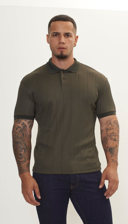 Fine Ribbed Polo Shirt - Olive Green - Ron Tomson