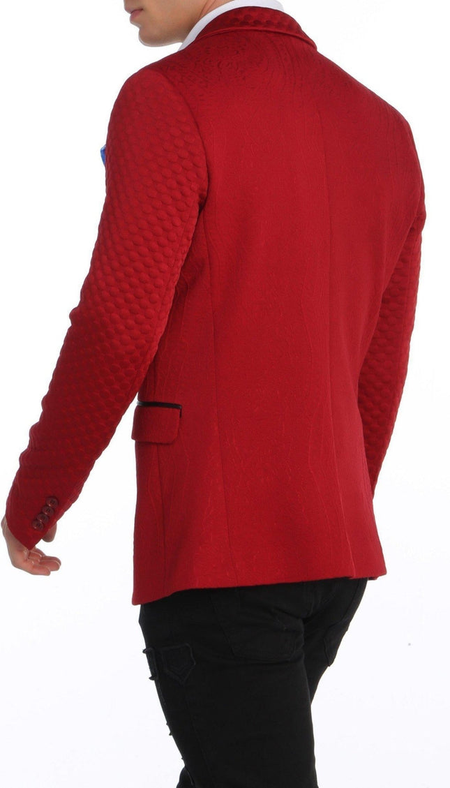 Fitted Brocade Jacket - Red - Ron Tomson