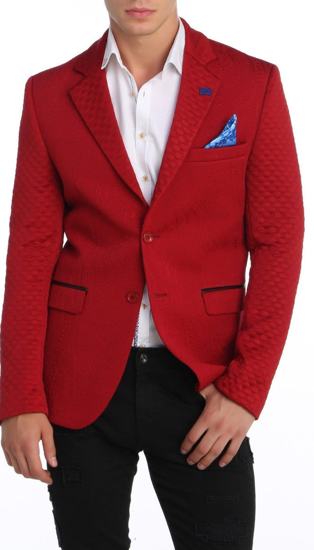 Fitted Brocade Jacket - Red - Ron Tomson