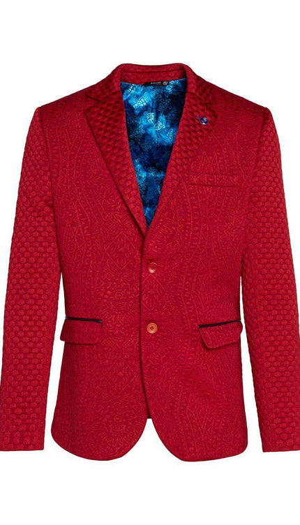 Fitted Brocade Jacket - Red - Ron Tomson