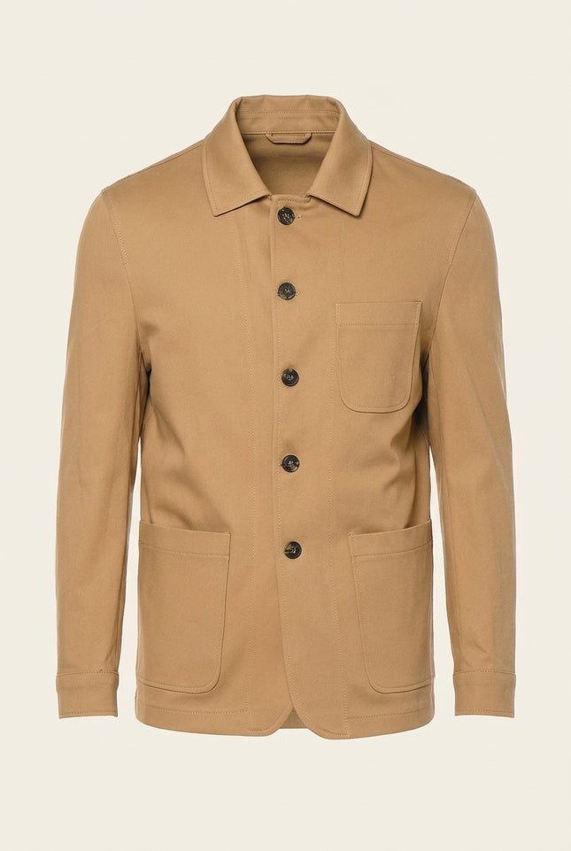 Fitted Canvas Jacket - Beige - Front