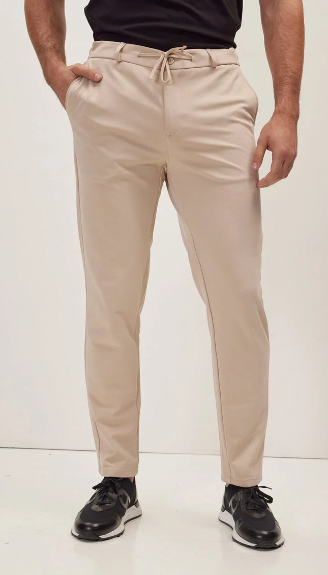 Fitted Casual Everyday Pants - Beige - Ron Tomson