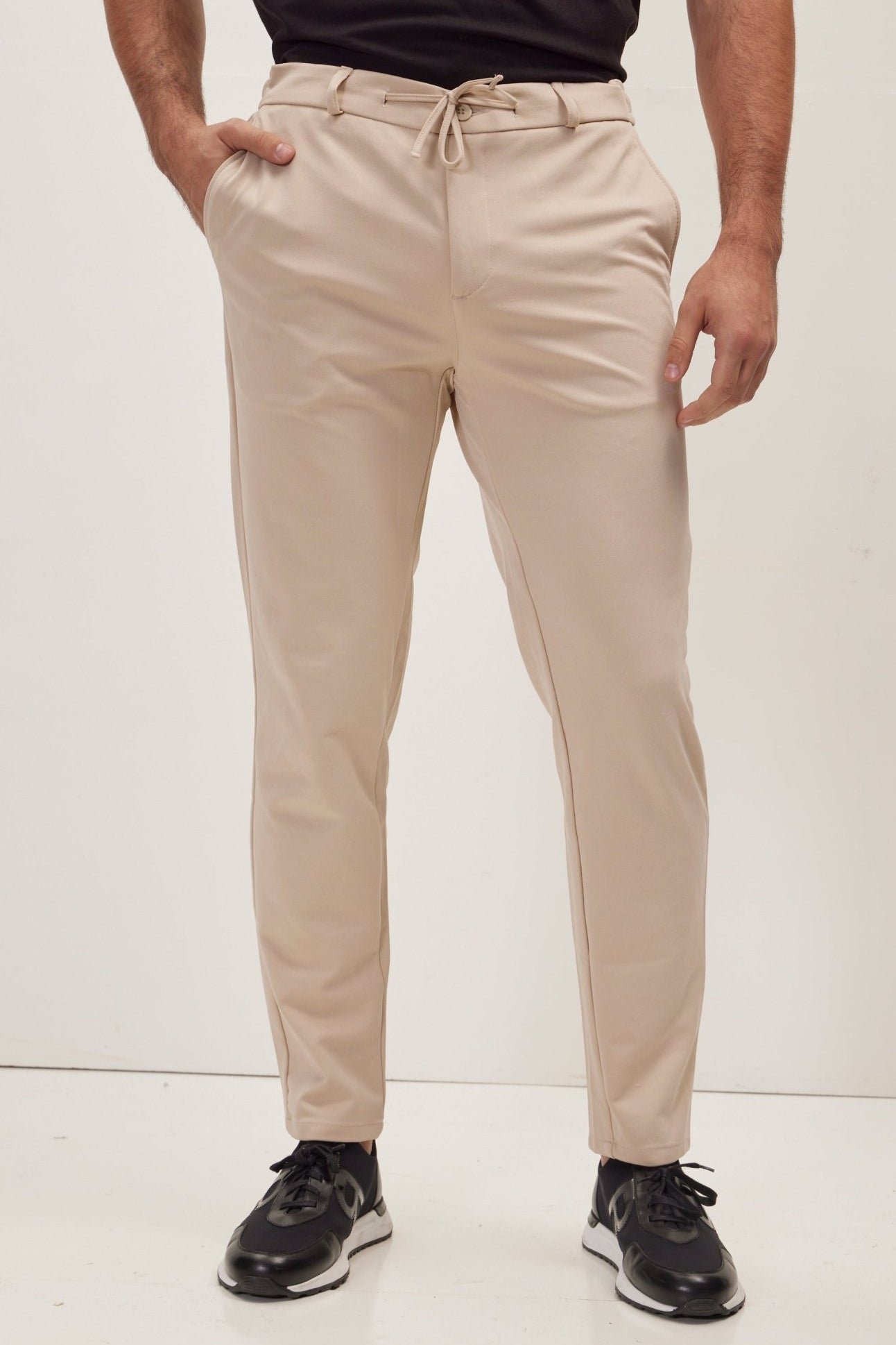 Fitted Casual Everyday Pants - Beige - Ron Tomson