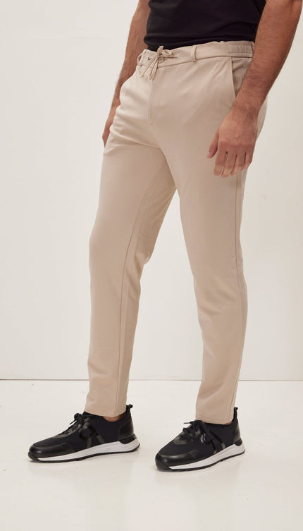 Fitted Casual Everyday Pants - Beige - Ron Tomson